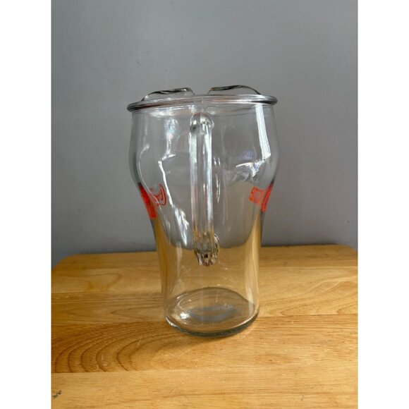 Vintage Coca-Cola Glass Pitcher With Handle & Pour Spout 64 Oz Clear & Red Logo - Picture 2 of 7
